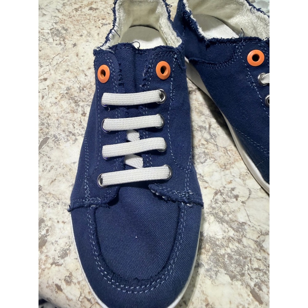 Vionic Beach Pismo Navy Blue Canvas Frayed Slip On Sneakers Womens 7 - Picture 3 of 7